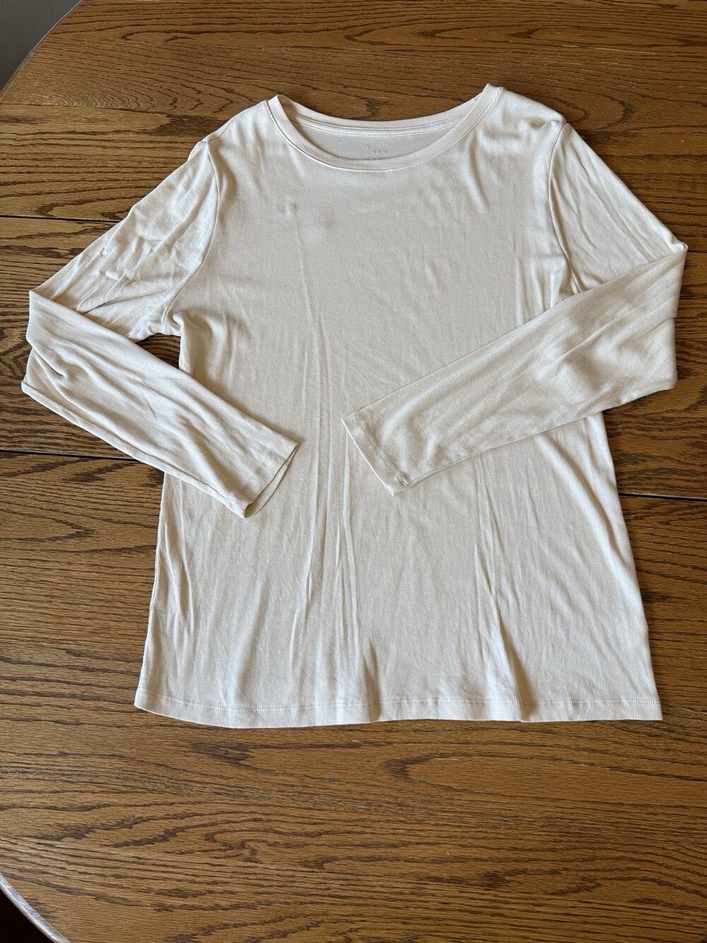 A New Day Womens Cream Ribbed Long Sleeve Crewneck T-Shirt Size XXL